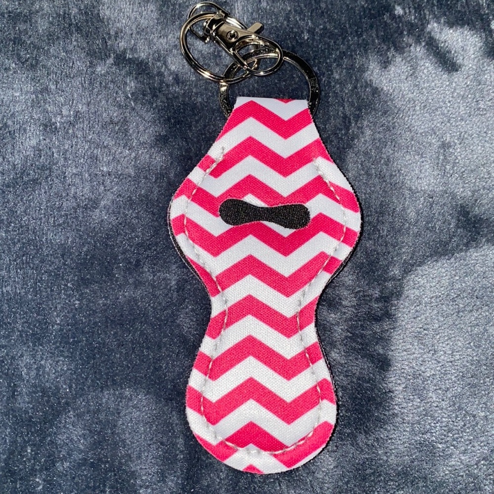 New pink zigzag chapstick holder keychain